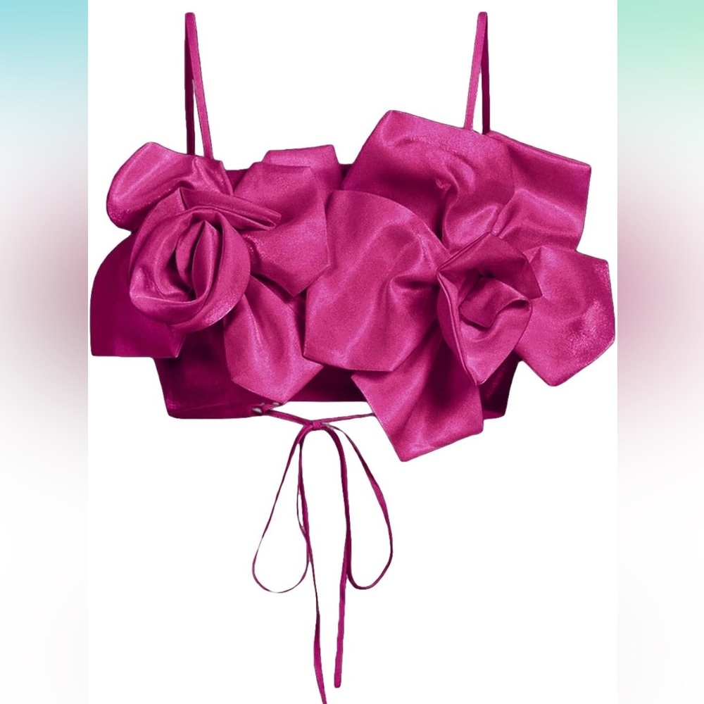 3D Flower Appliqué Crop Top Magenta - size xs